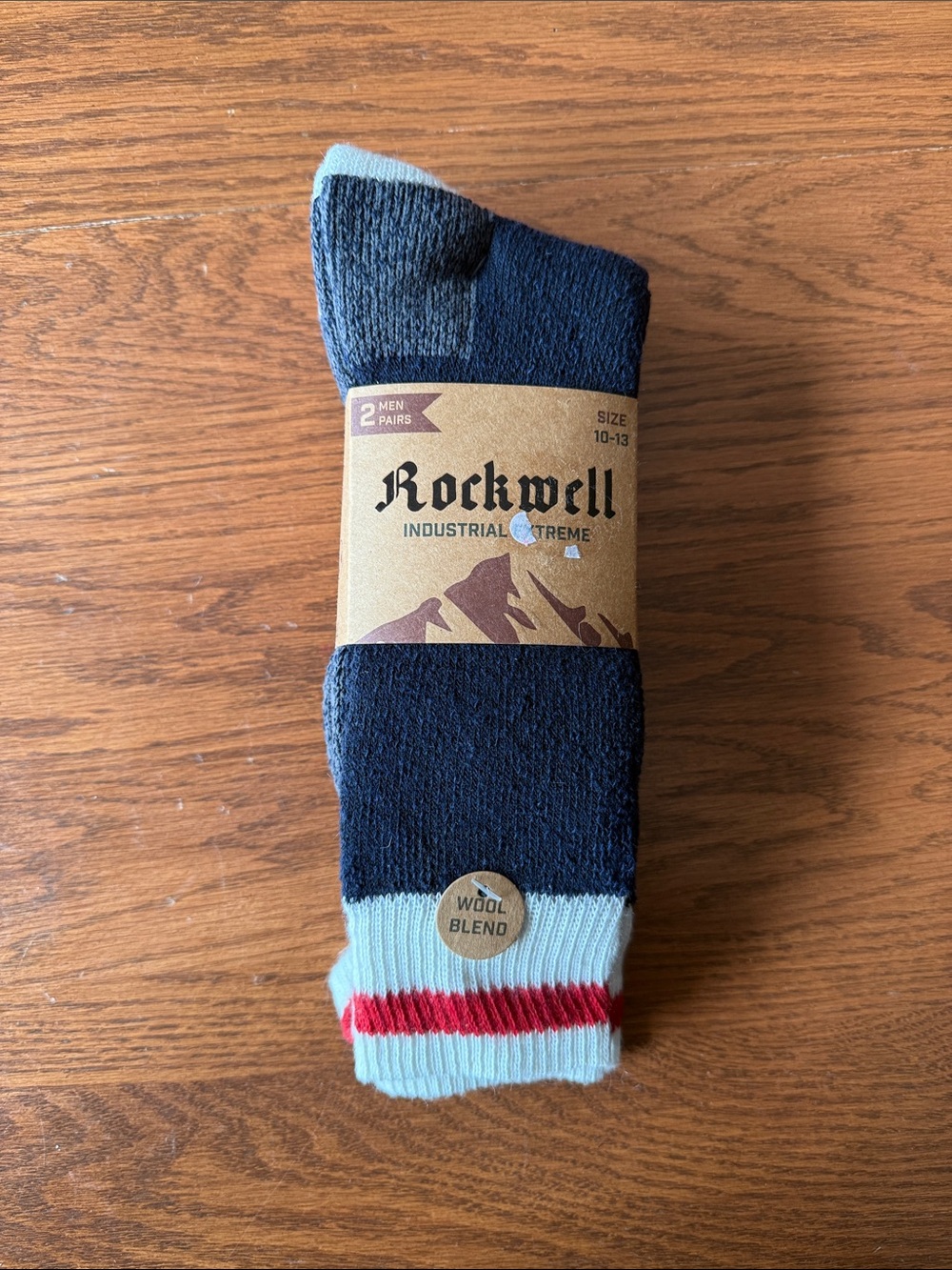 Rockwell Men’s Crew Socks in Navy & Light Blue with Red Stripe